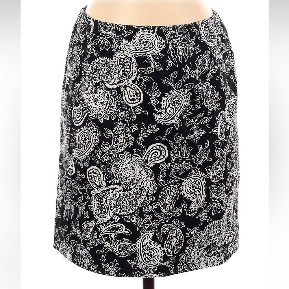Lauren Ralph Lauren Black White Paisley Print Cotton Pencil Skirt Size 4 Small